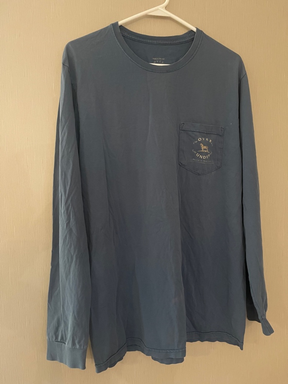 Over under men’s medium Long-Sleeve Pocket Tee Blue camo dog READ